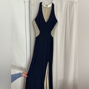 navy blue dress with rhinestones